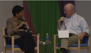 David Bradley, owner of The Atlantic and Indra Nooyi, CEO of Pepsi at the Aspen Ideas Festival. 